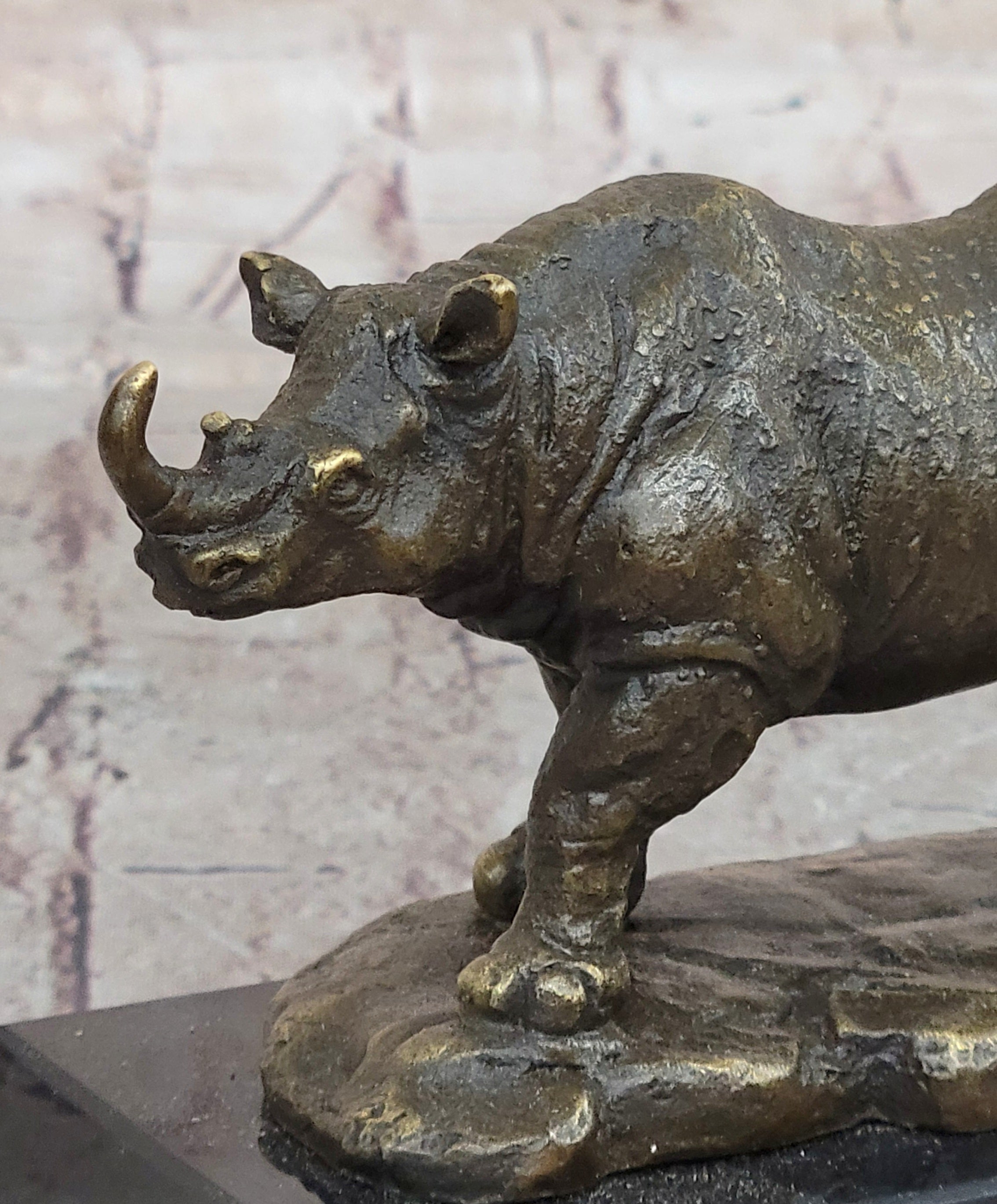 Bronze Rhino Sculpture on Marble Base – Vintage Wildlife
