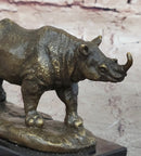 Bronze Rhino Sculpture on Marble Base – Vintage Wildlife