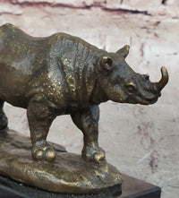 Bronze Rhino Sculpture on Marble Base – Vintage Wildlife