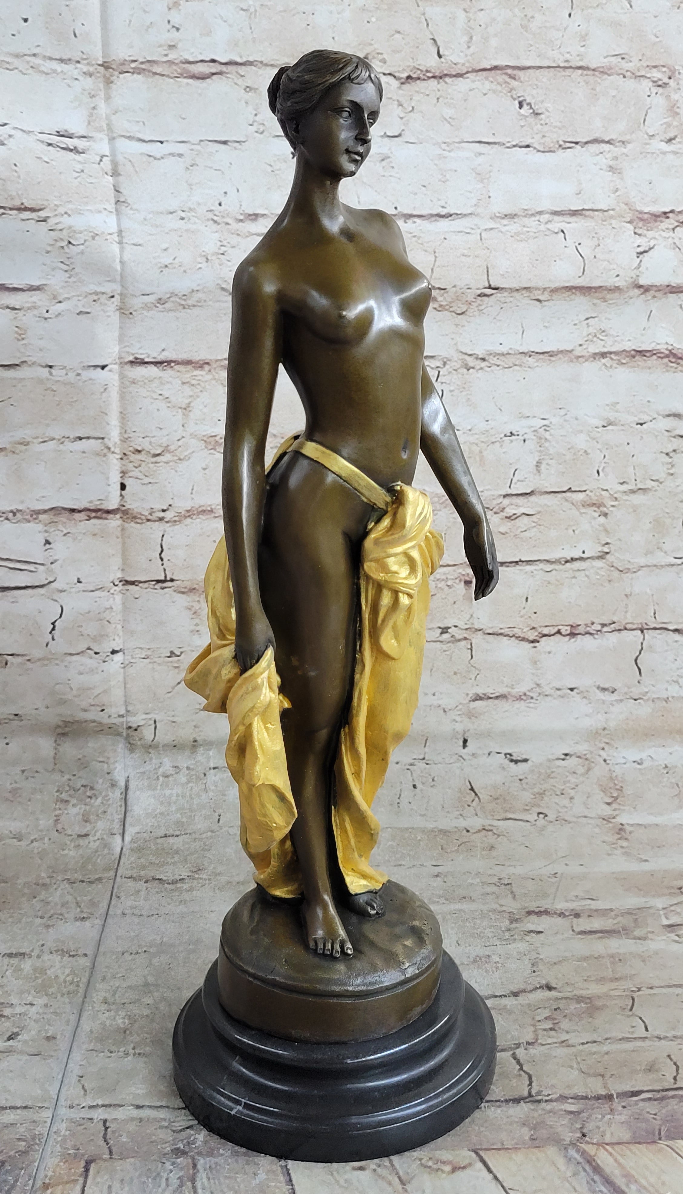 Art Deco Gilt Nude Girl Bronze Sculpture Museum Quality Hot Cast Figurine Figure