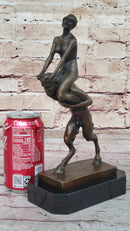 Nude Female Figure on Shoulders of a Satyr Fawn Mythological Bronze Sculpture