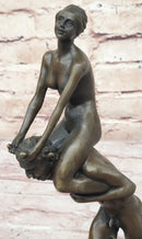 Nude Female Figure on Shoulders of a Satyr Fawn Mythological Bronze Sculpture