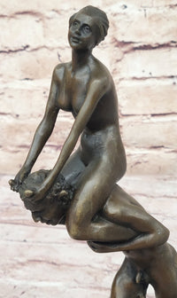 Nude Female Figure on Shoulders of a Satyr Fawn Mythological Bronze Sculpture