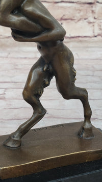 Nude Female Figure on Shoulders of a Satyr Fawn Mythological Bronze Sculpture