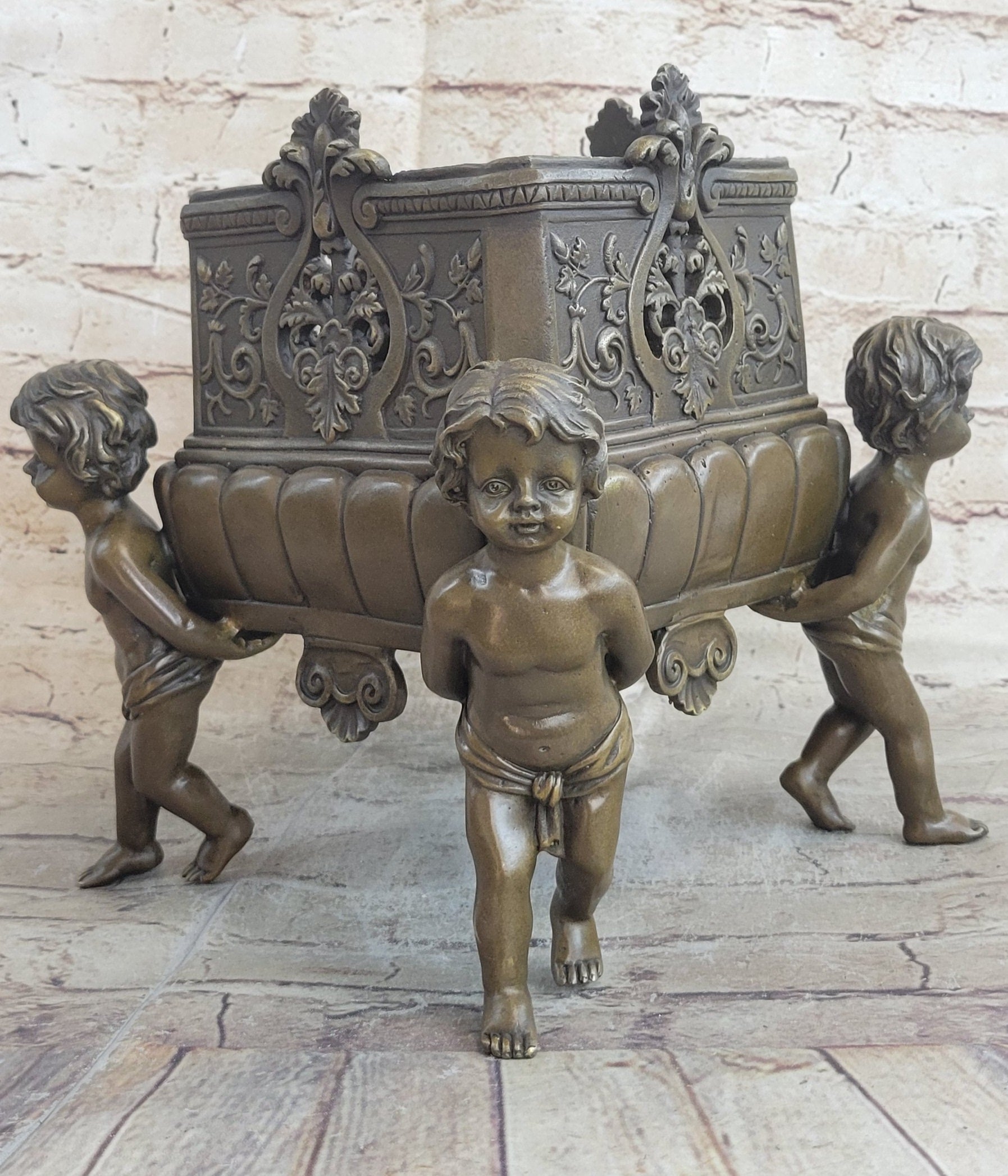 Cherubim Boys Bronze Vase Planter by Gustave-Joseph Cheret