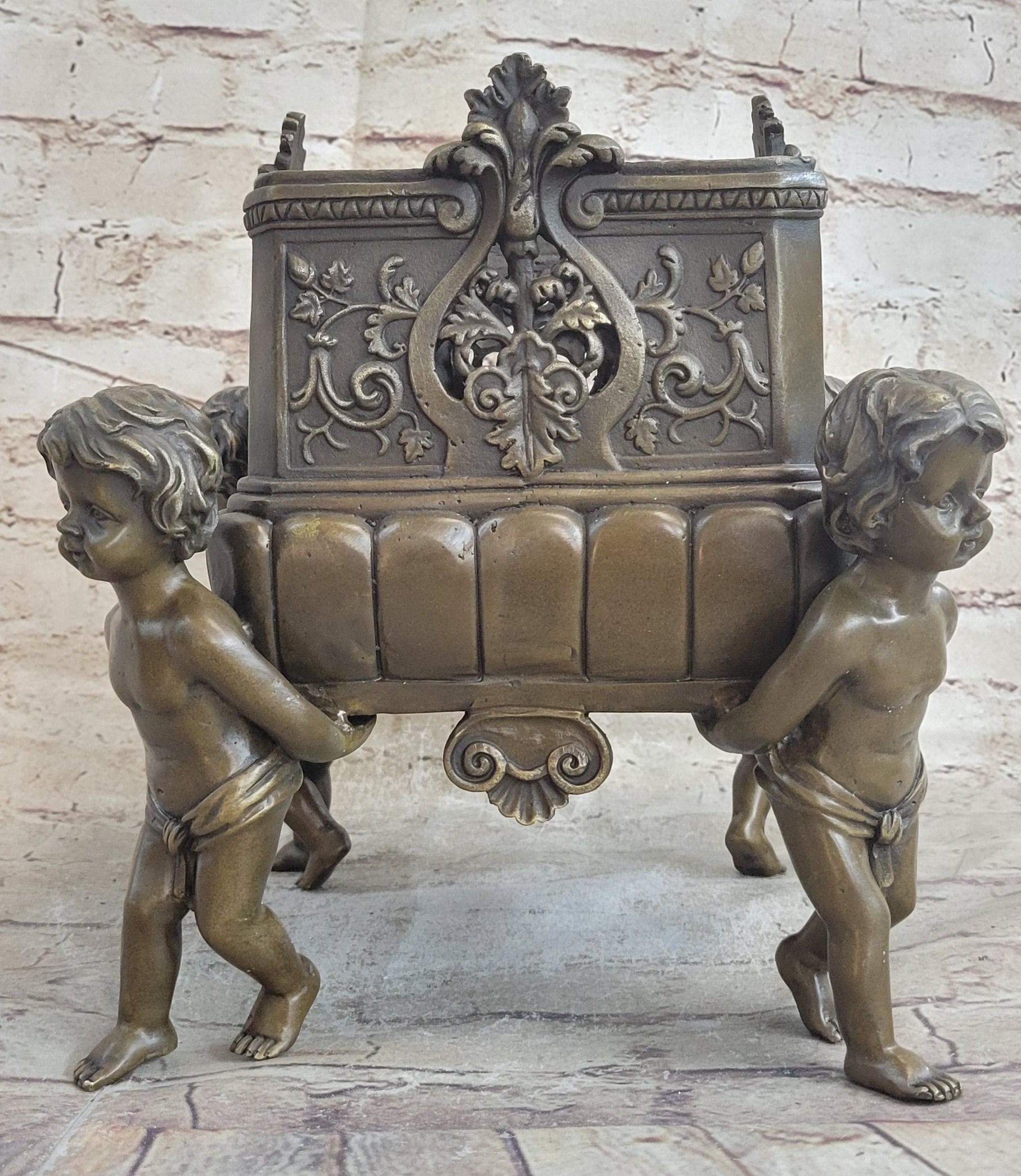Cherubim Boys Bronze Vase Planter by Gustave-Joseph Cheret