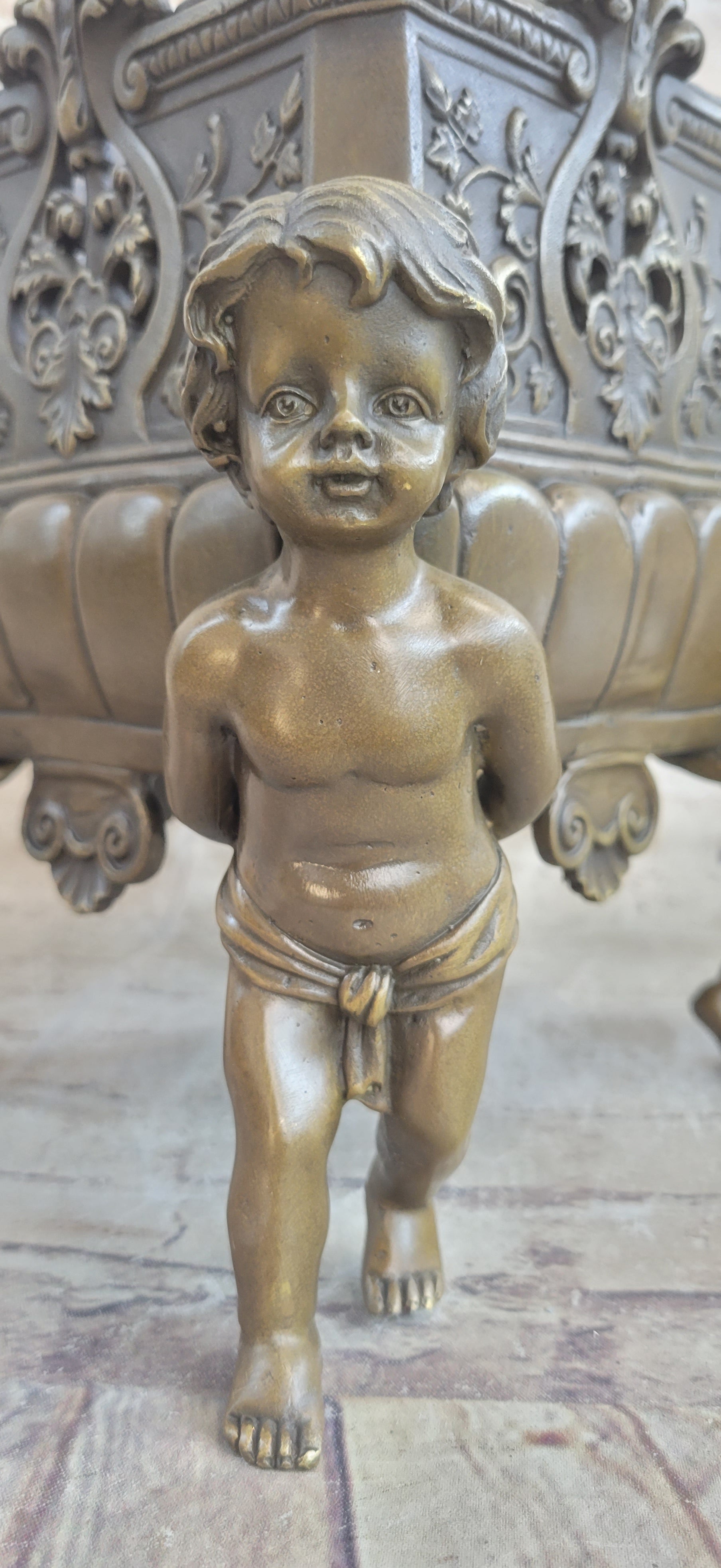 Cherubim Boys Bronze Vase Planter by Gustave-Joseph Cheret