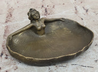 Art Nouveau Bronze Nude Lady Dish Sculpture – Decorative Trinket Bowl