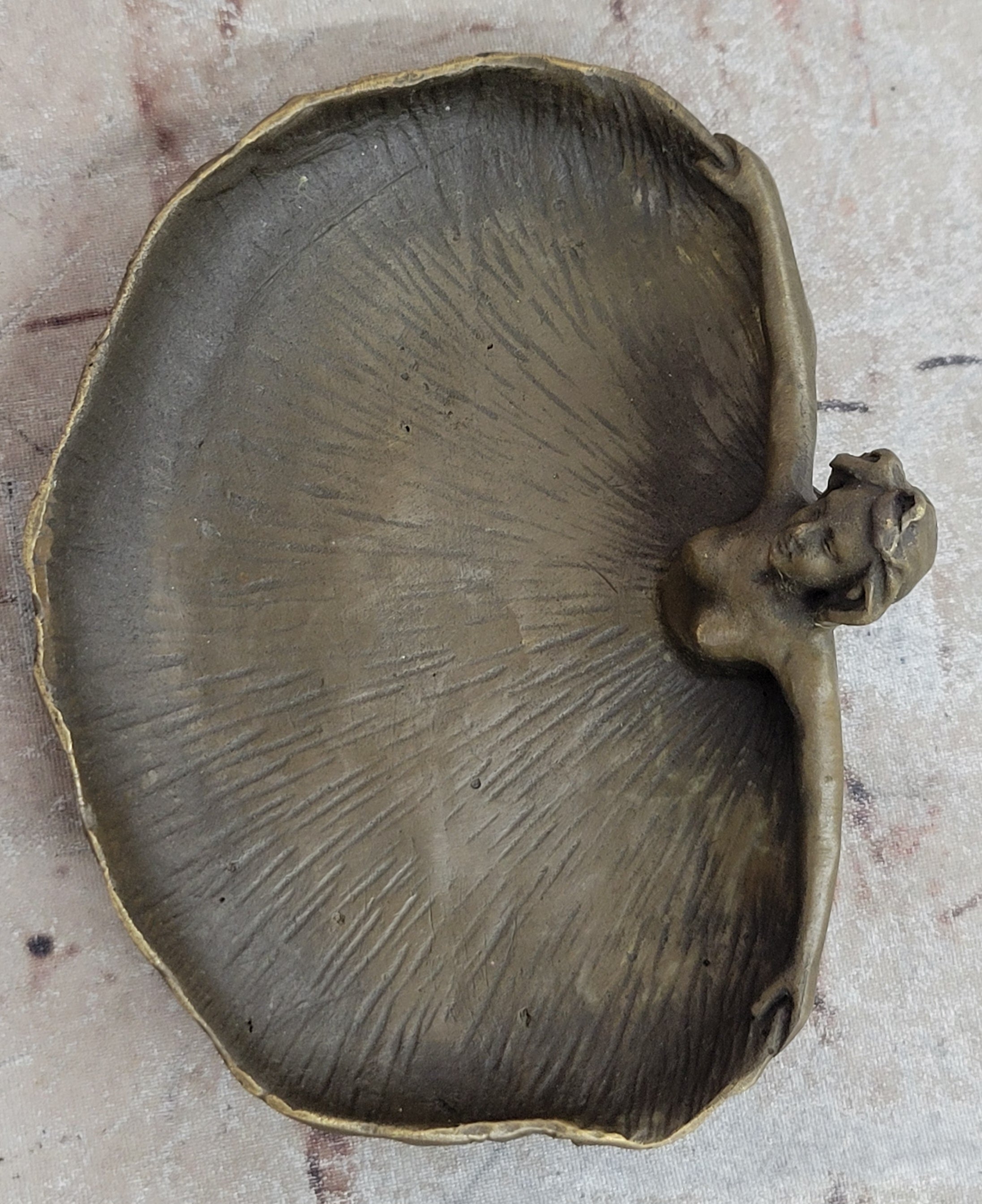 Art Nouveau Bronze Nude Lady Dish Sculpture – Decorative Trinket Bowl