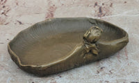 Art Nouveau Bronze Nude Lady Dish Sculpture – Decorative Trinket Bowl
