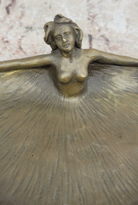 Art Nouveau Bronze Nude Lady Dish Sculpture – Decorative Trinket Bowl