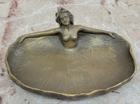 Art Nouveau Bronze Nude Lady Dish Sculpture – Decorative Trinket Bowl