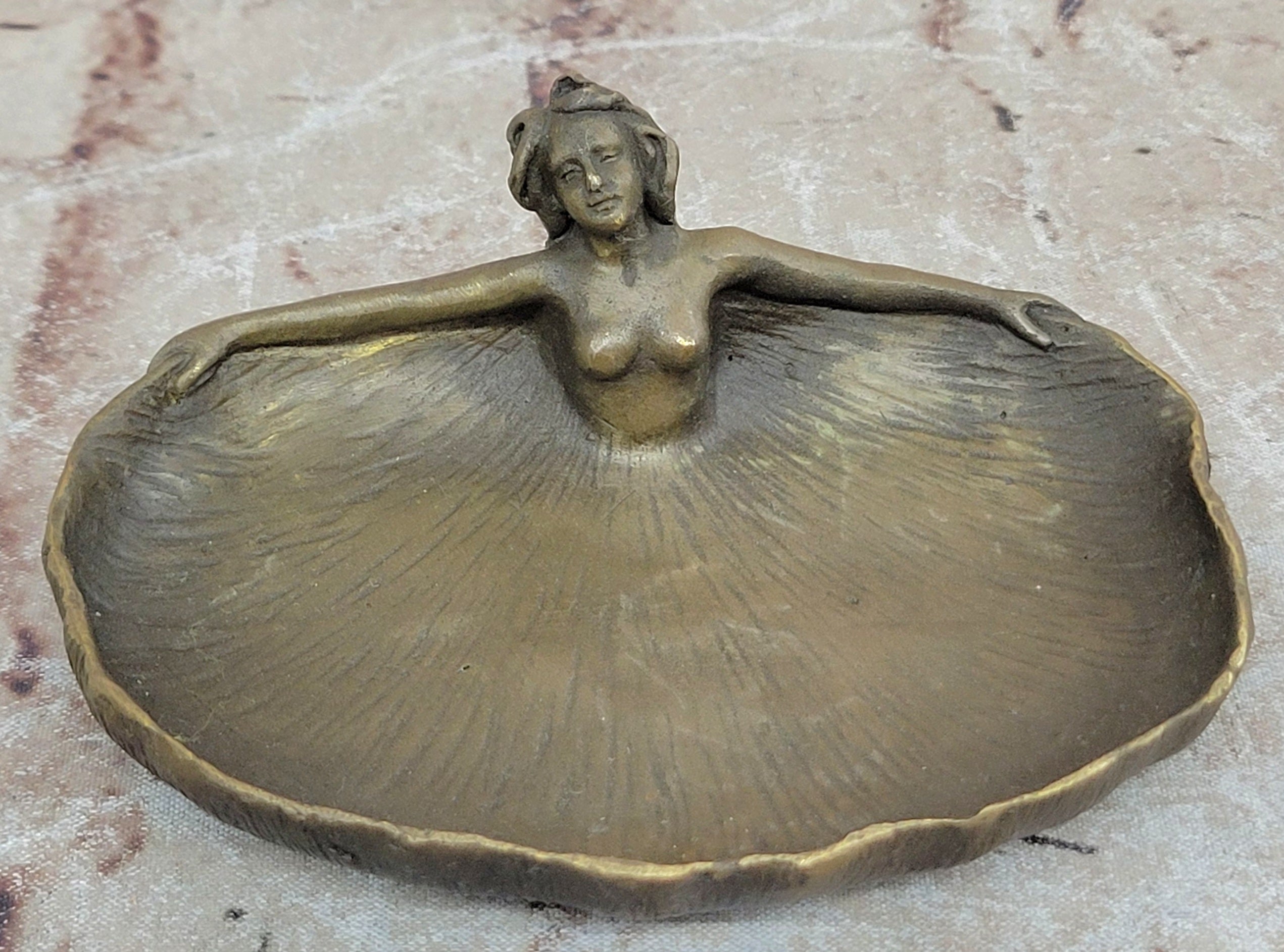 Art Nouveau Bronze Nude Lady Dish Sculpture – Decorative Trinket Bowl