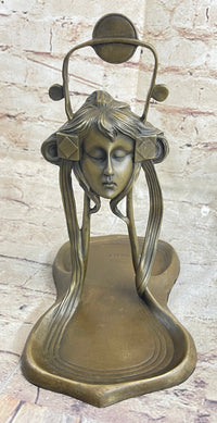 Art Nouveau Candy Soap Dish Bronze Figural Face Sculpture