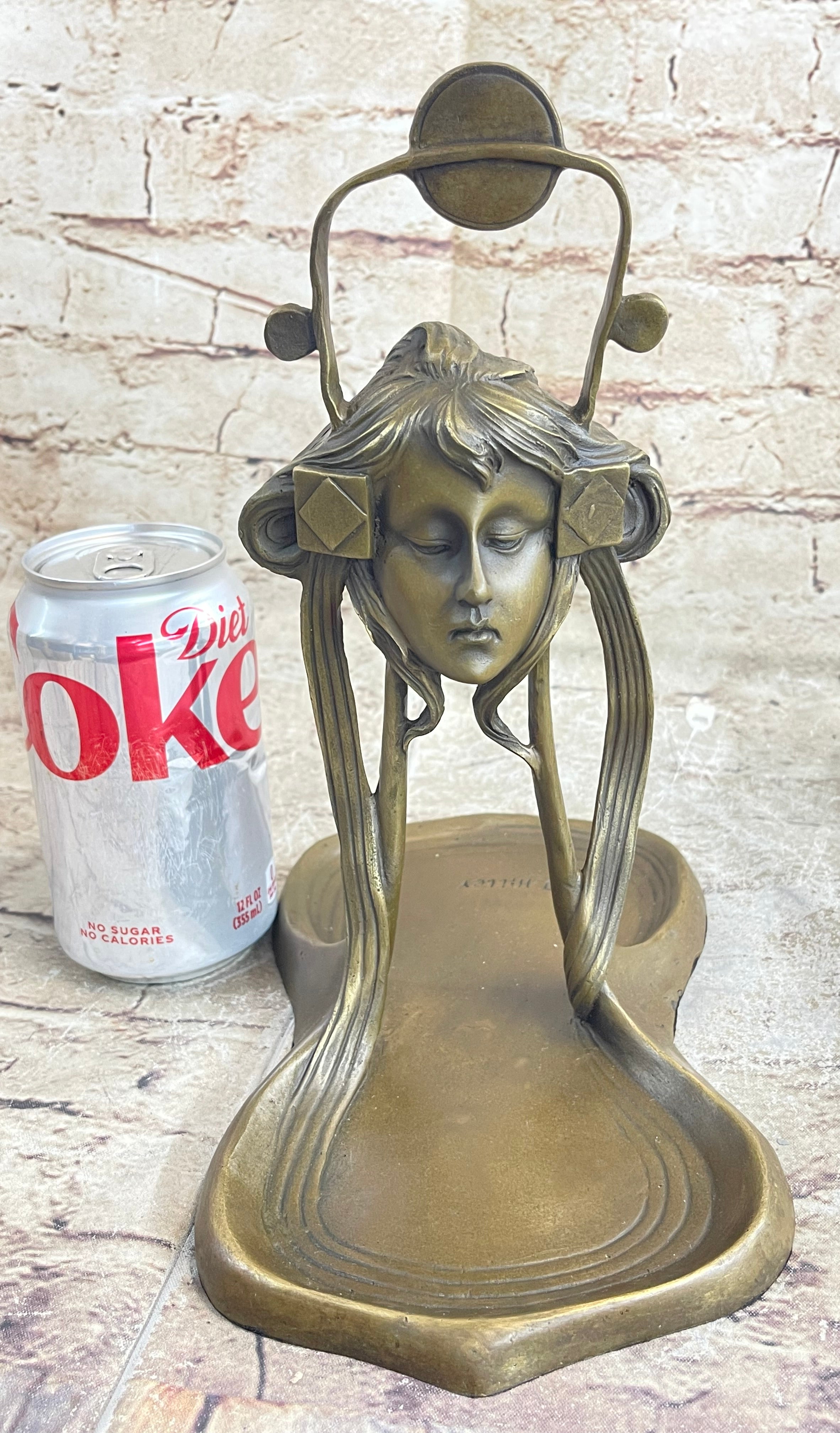 Art Nouveau Candy Soap Dish Bronze Figural Face Sculpture