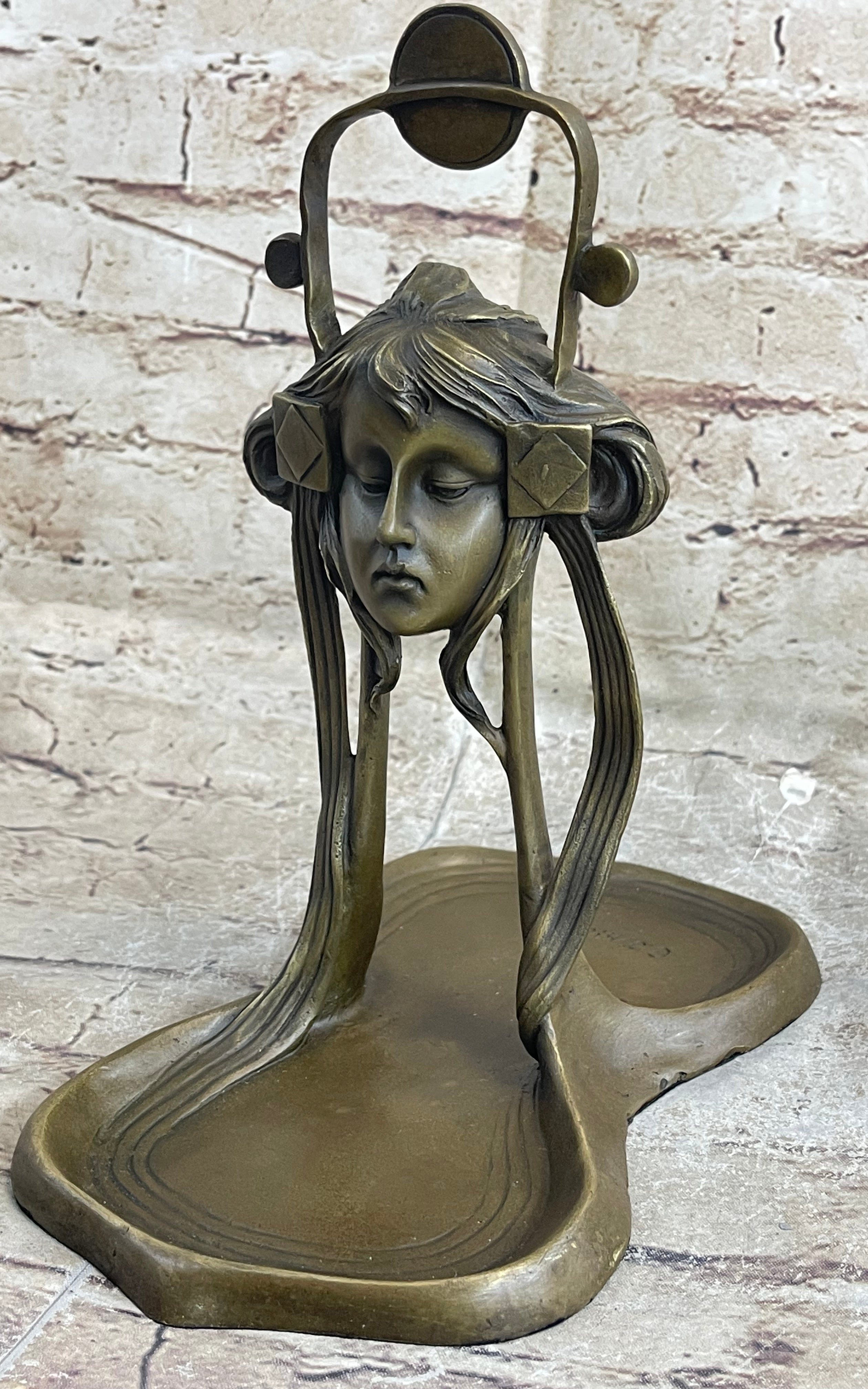 Art Nouveau Candy Soap Dish Bronze Figural Face Sculpture