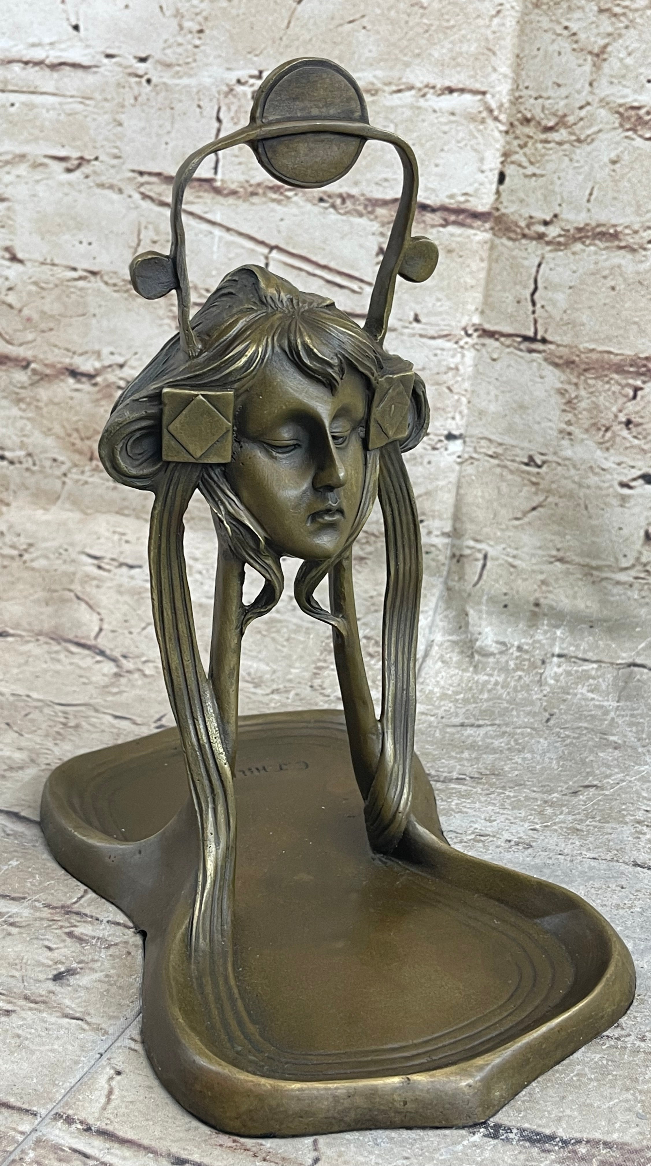 Art Nouveau Candy Soap Dish Bronze Figural Face Sculpture