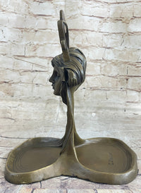 Art Nouveau Candy Soap Dish Bronze Figural Face Sculpture
