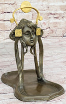 Art Nouveau Candy Dish Bronze Figural Sculpture Lost Wax
