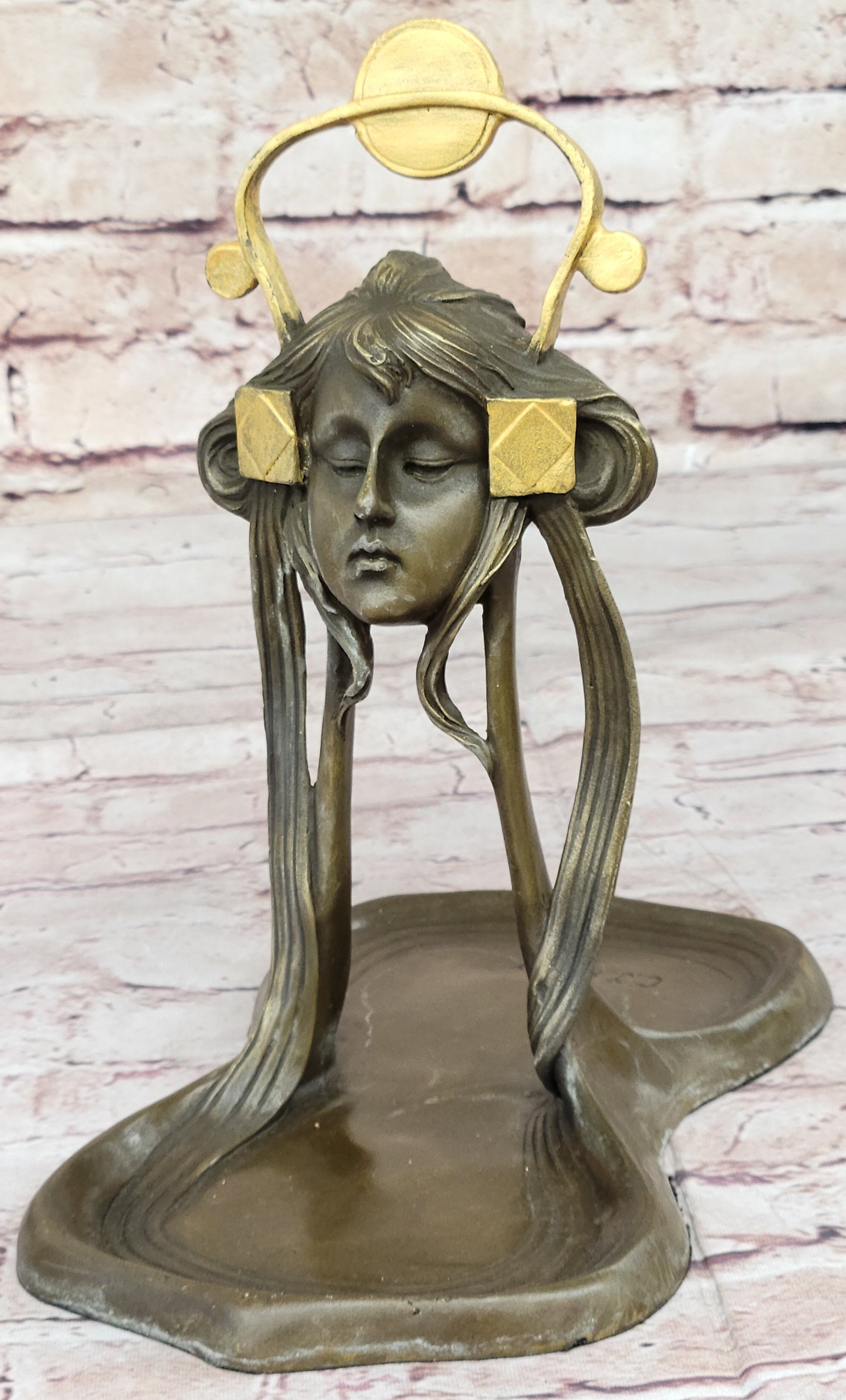 Art Nouveau Candy Dish Bronze Figural Sculpture Lost Wax