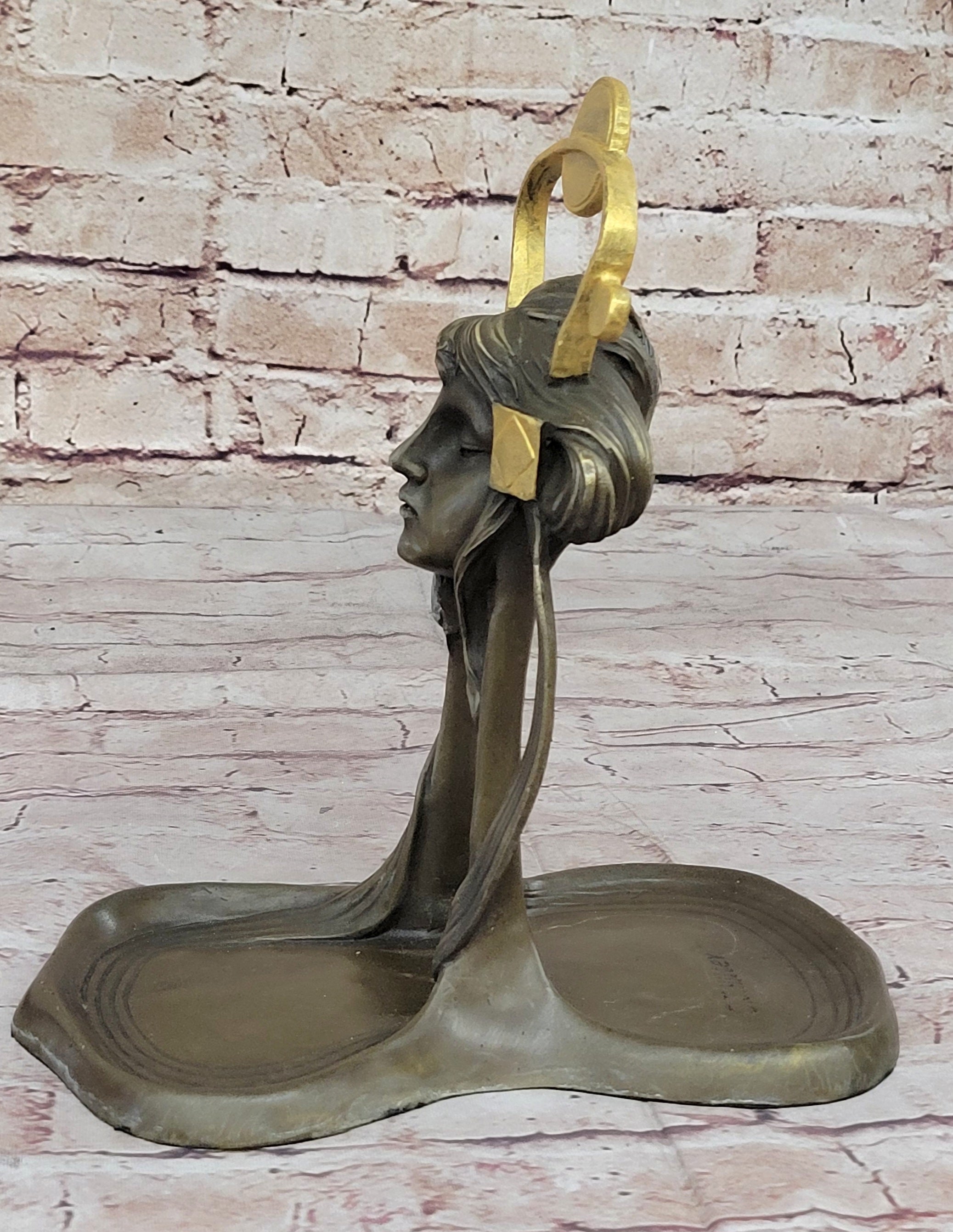 Art Nouveau Candy Dish Bronze Figural Sculpture Lost Wax