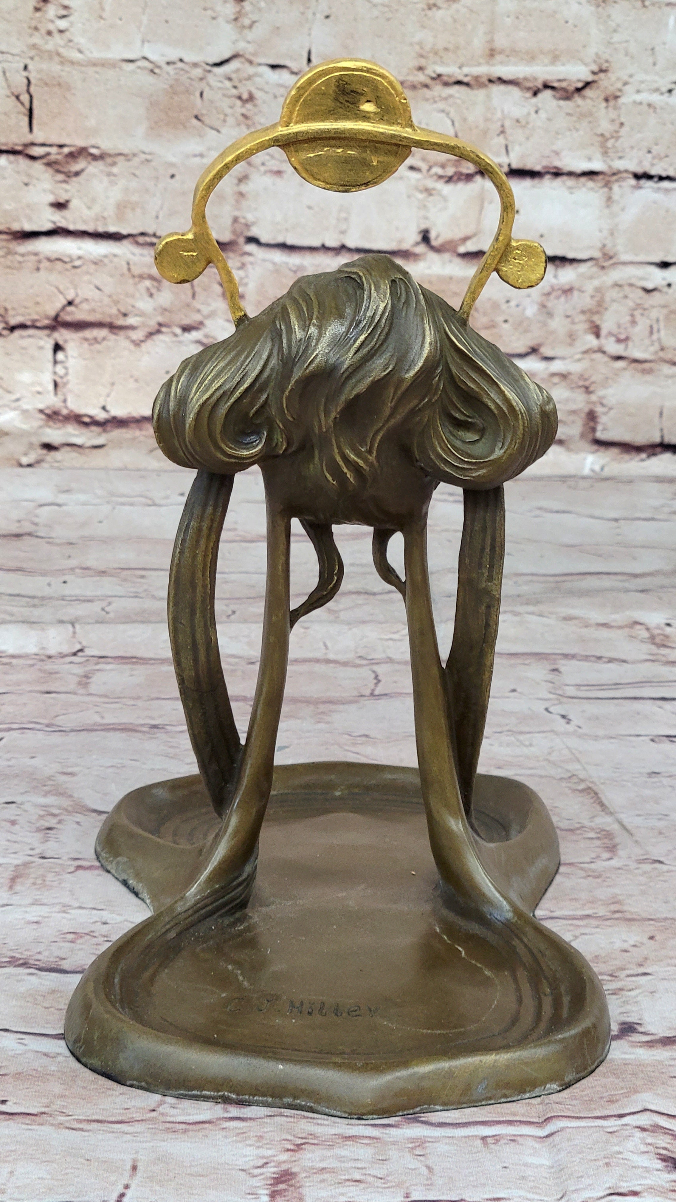 Art Nouveau Candy Dish Bronze Figural Sculpture Lost Wax