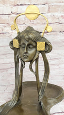 Art Nouveau Candy Dish Bronze Figural Sculpture Lost Wax