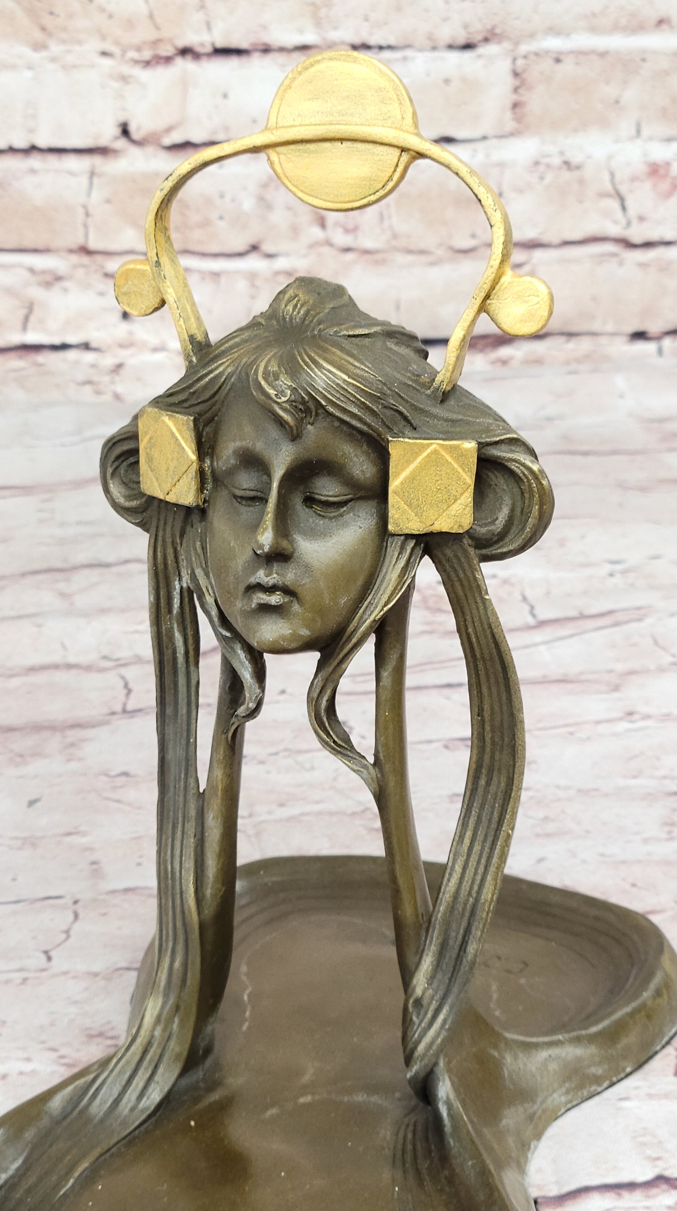 Art Nouveau Candy Dish Bronze Figural Sculpture Lost Wax