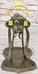 Art Nouveau Candy Dish Bronze Figural Sculpture Lost Wax