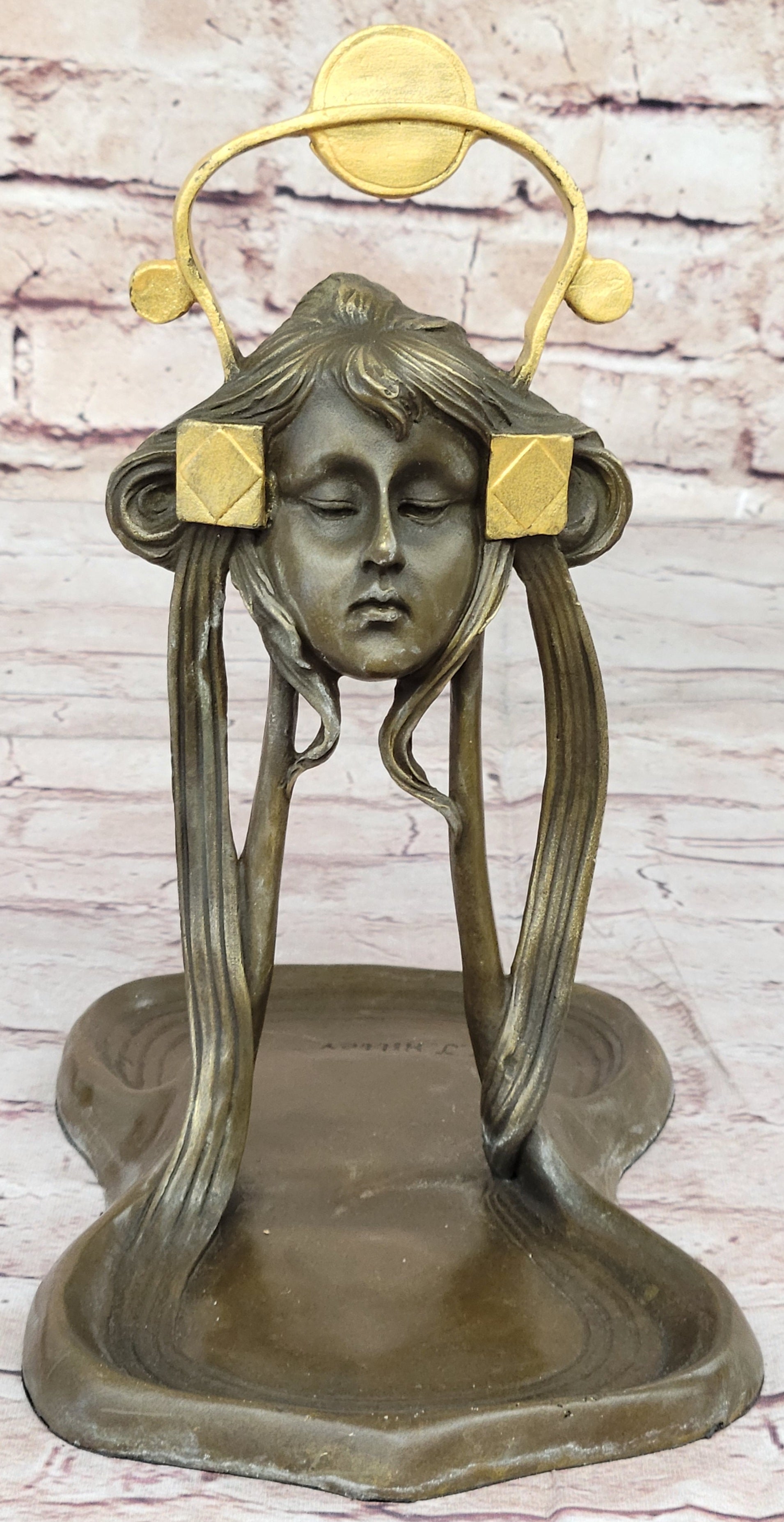 Art Nouveau Candy Dish Bronze Figural Sculpture Lost Wax