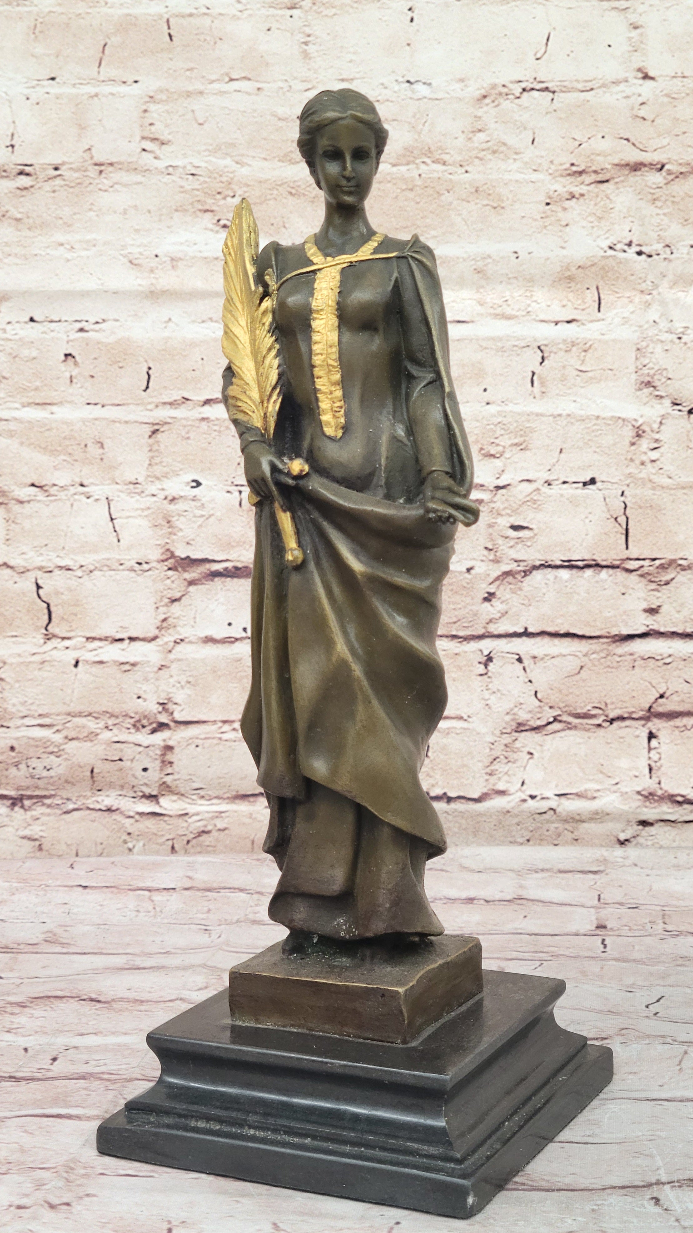 J. Kassin Bronze Woman with Gilded Palm – Elegant Sculpture
