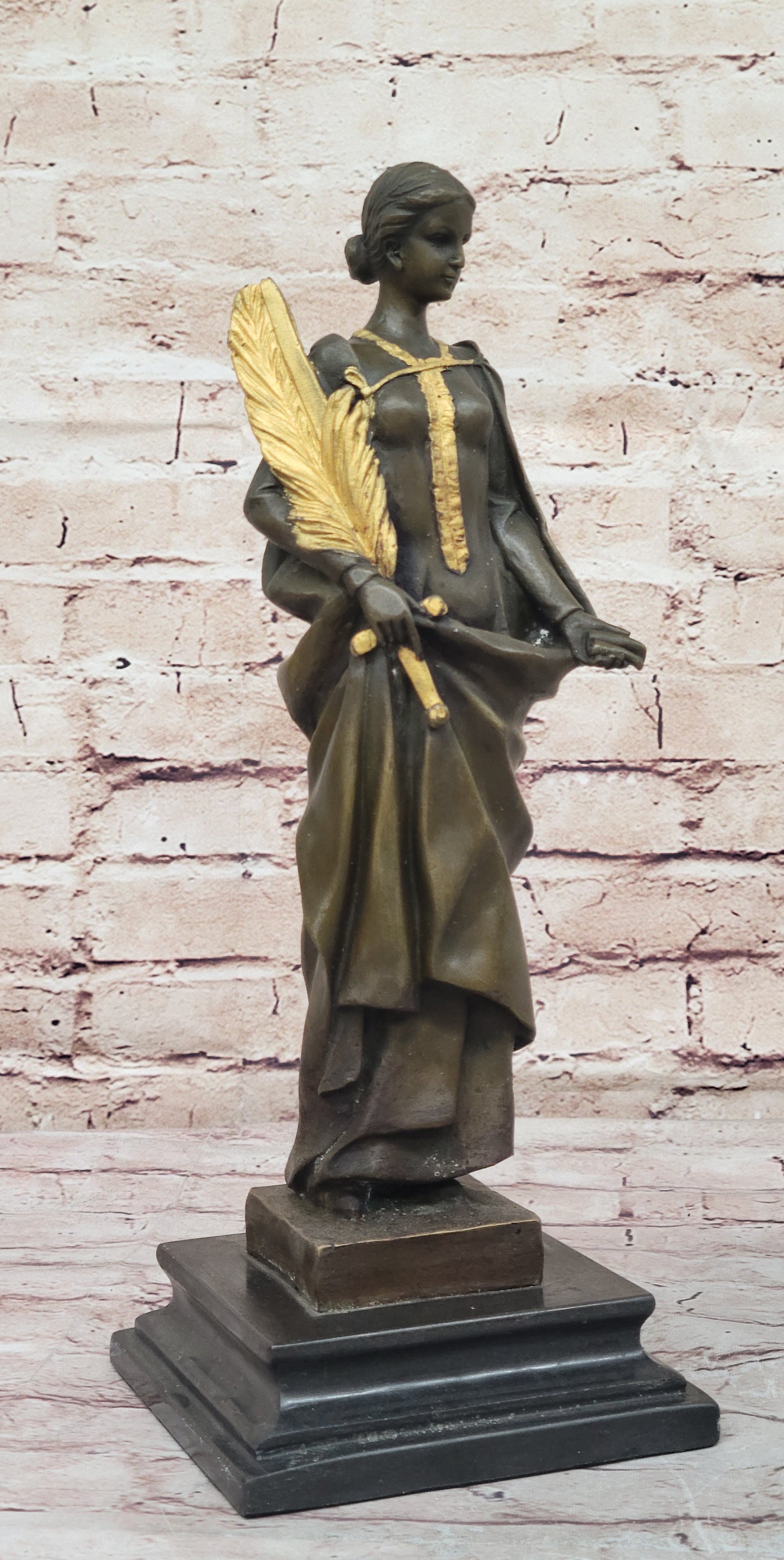 J. Kassin Bronze Woman with Gilded Palm – Elegant Sculpture