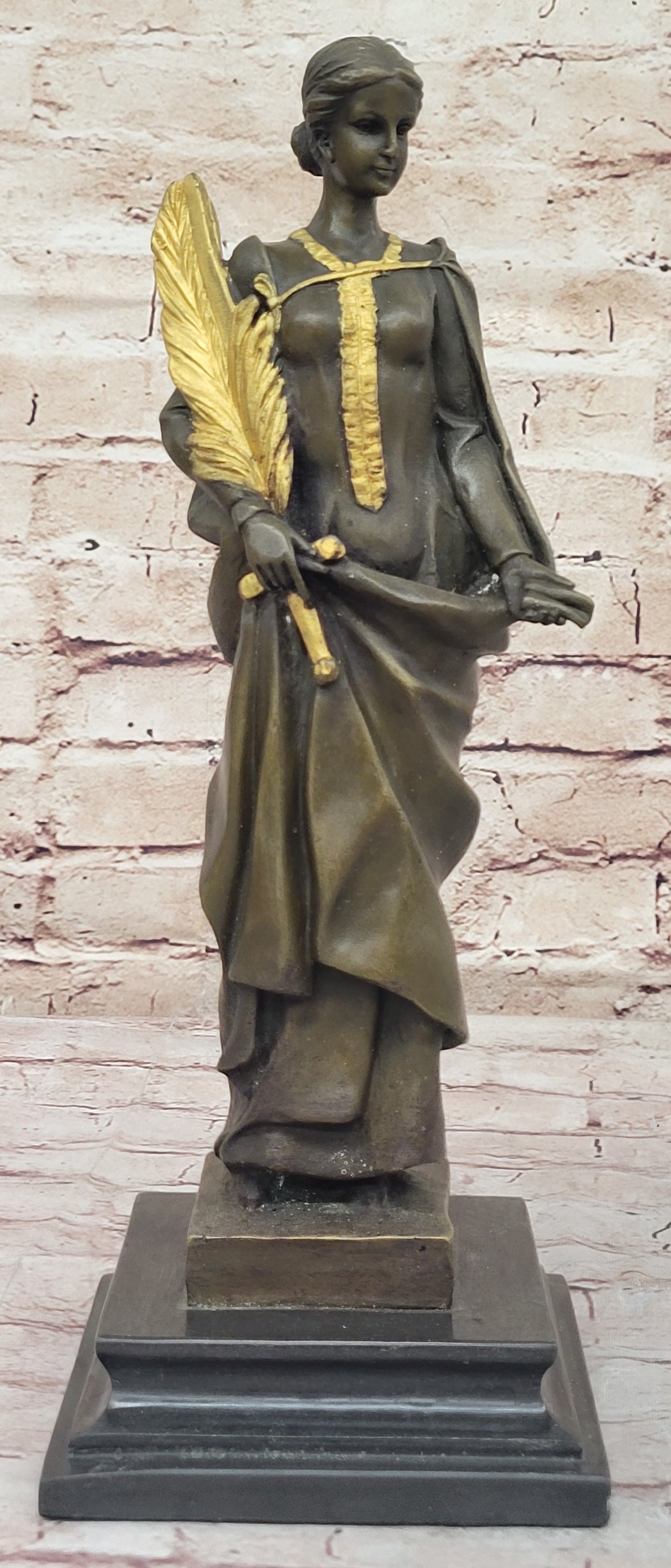 J. Kassin Bronze Woman with Gilded Palm – Elegant Sculpture