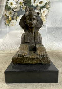 T. Herlinger (1904) Egyptian Sphinx w/ Nude Girl Art Deco Bronze Statue Sculpture 10" x 12"
