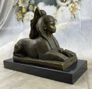 T. Herlinger (1904) Egyptian Sphinx w/ Nude Girl Art Deco Bronze Statue Sculpture 10" x 12"