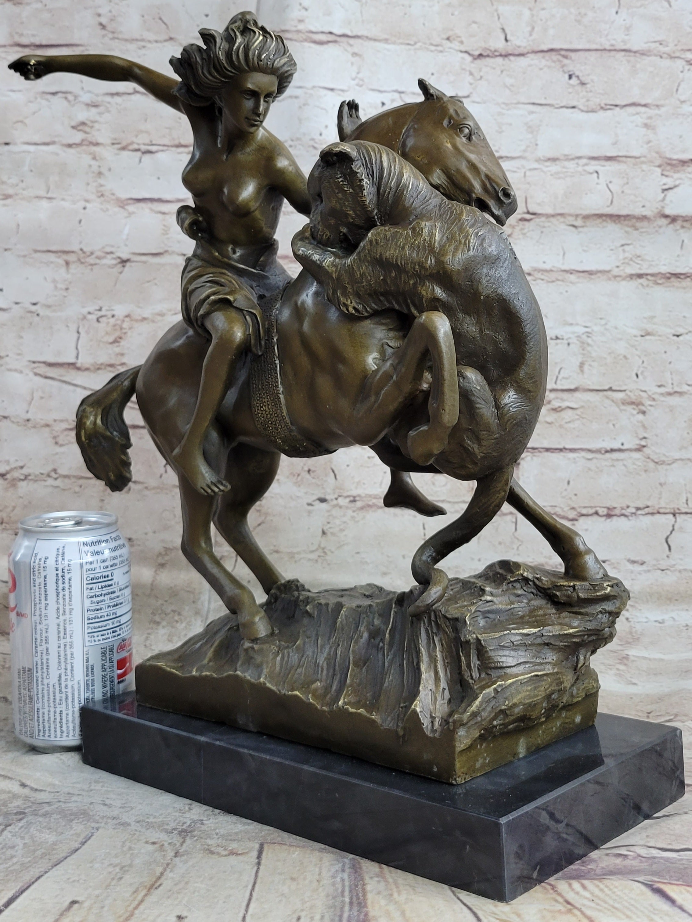 Horse Mounted Female Amazon Warrior by Auguste Kiss Bronze Sculpture