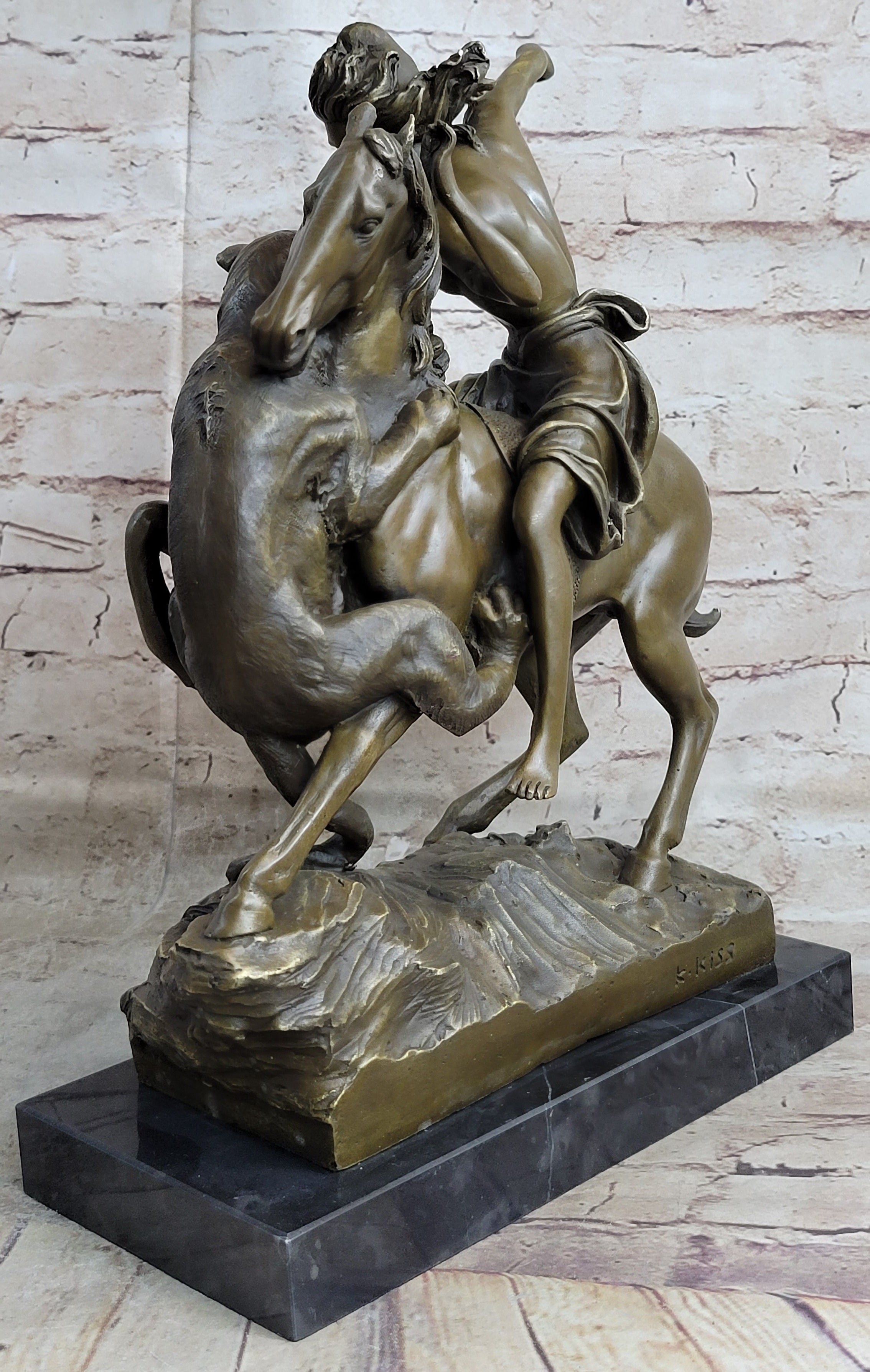Horse Mounted Female Amazon Warrior by Auguste Kiss Bronze Sculpture