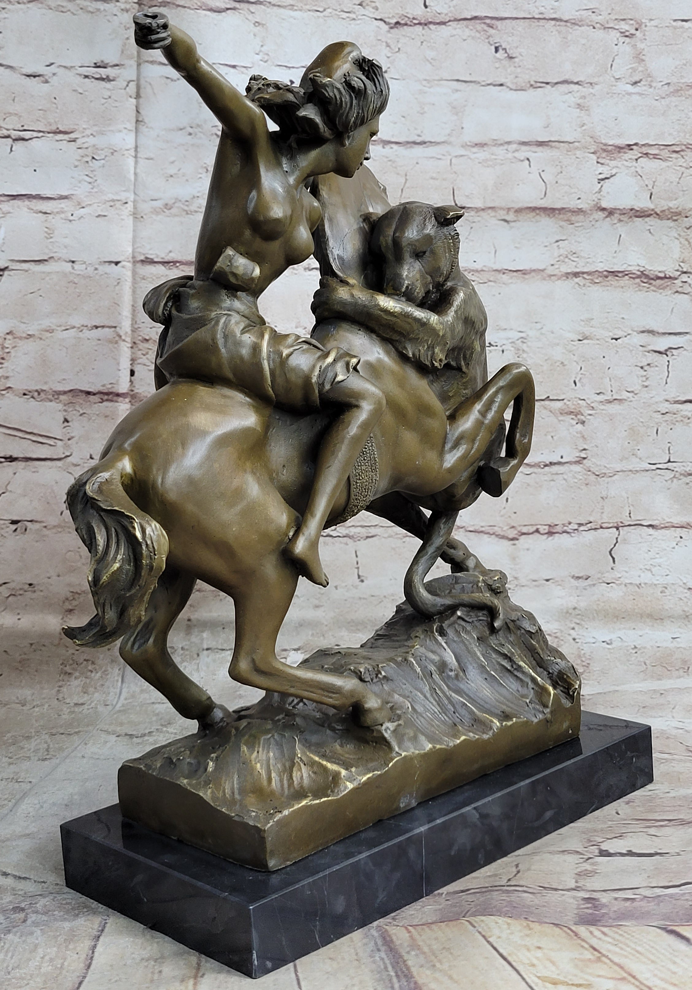 Horse Mounted Female Amazon Warrior by Auguste Kiss Bronze Sculpture