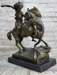 Horse Mounted Female Amazon Warrior by Auguste Kiss Bronze Sculpture