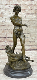 Lion Slayer Bronze Sculpture by L. Potet on Marble Base