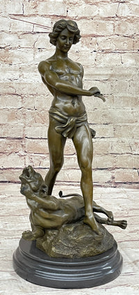 Lion Slayer Bronze Sculpture by L. Potet on Marble Base