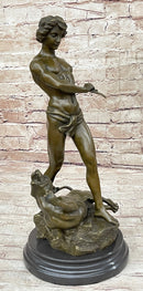 Lion Slayer Bronze Sculpture by L. Potet on Marble Base