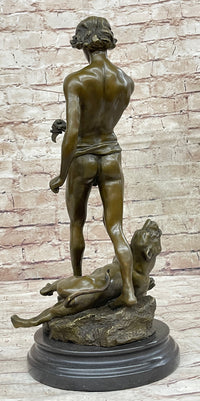 Lion Slayer Bronze Sculpture by L. Potet on Marble Base