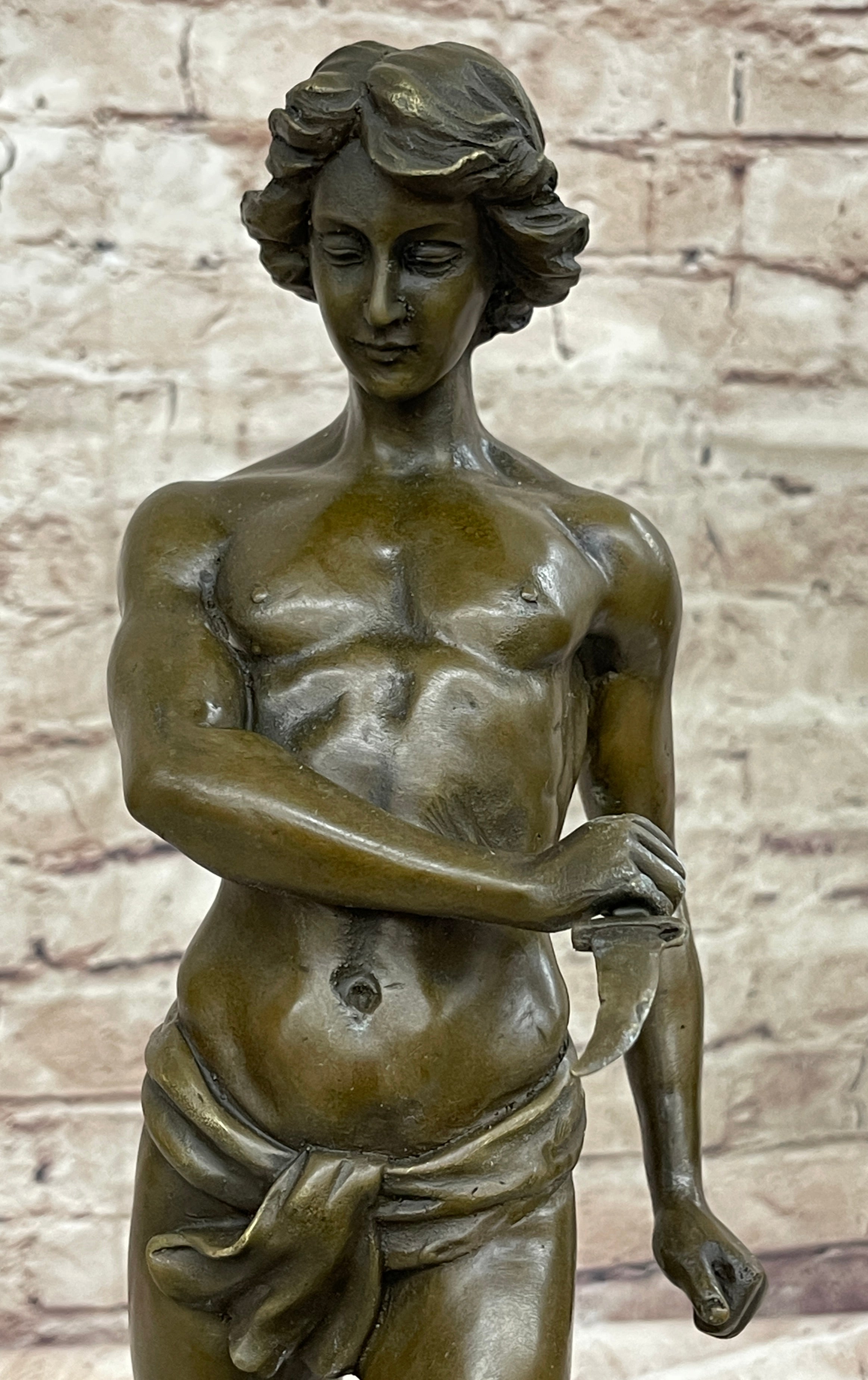 Lion Slayer Bronze Sculpture by L. Potet on Marble Base