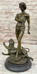 Lion Slayer Bronze Sculpture by L. Potet on Marble Base