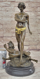 Young Tarzan Killing Leopard 100% Solid Bronze Sculpture