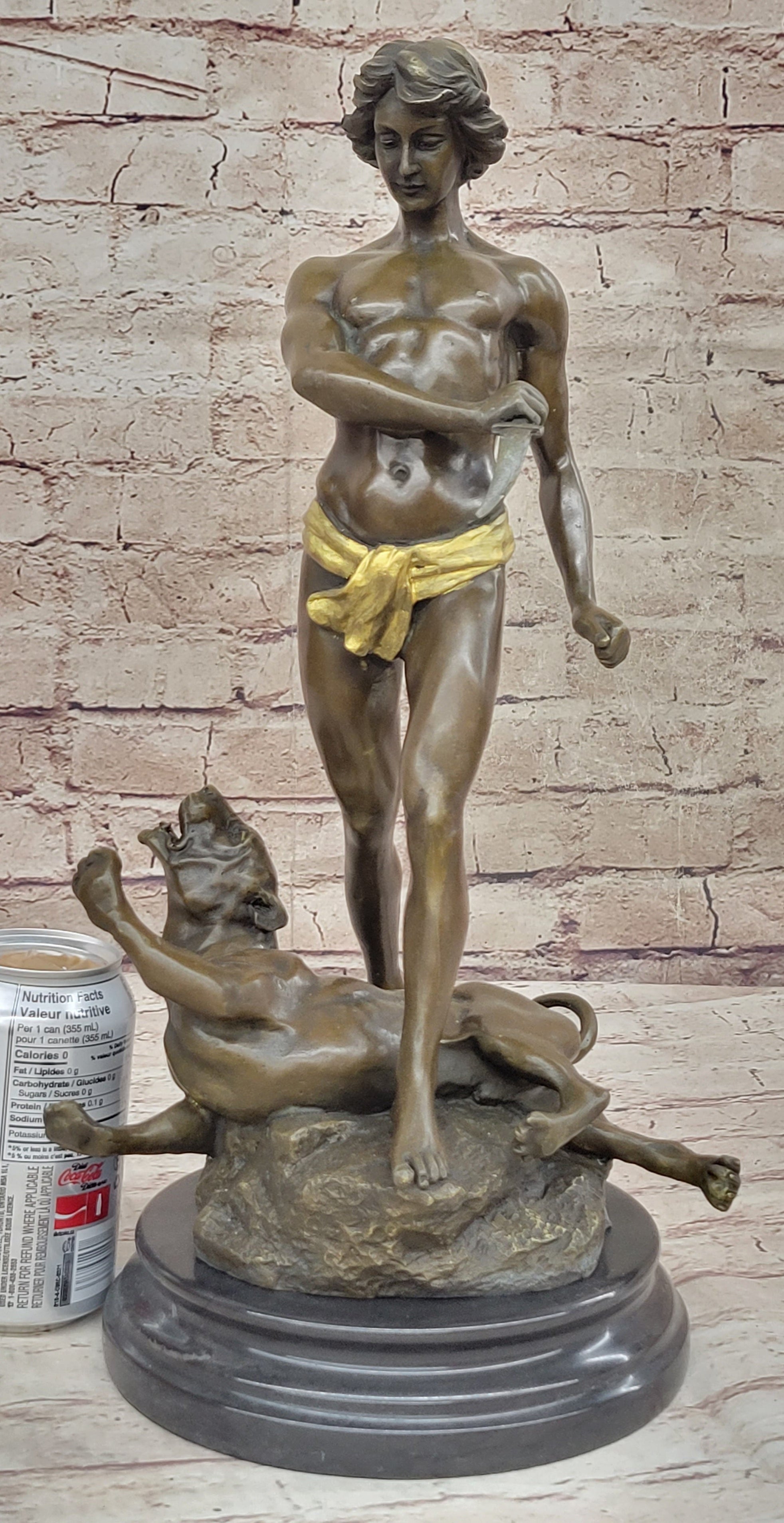 Young Tarzan Killing Leopard 100% Solid Bronze Sculpture