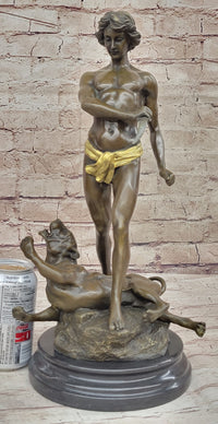 Young Tarzan Killing Leopard 100% Solid Bronze Sculpture