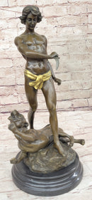 Young Tarzan Killing Leopard 100% Solid Bronze Sculpture