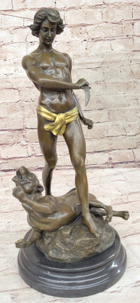 Young Tarzan Killing Leopard 100% Solid Bronze Sculpture